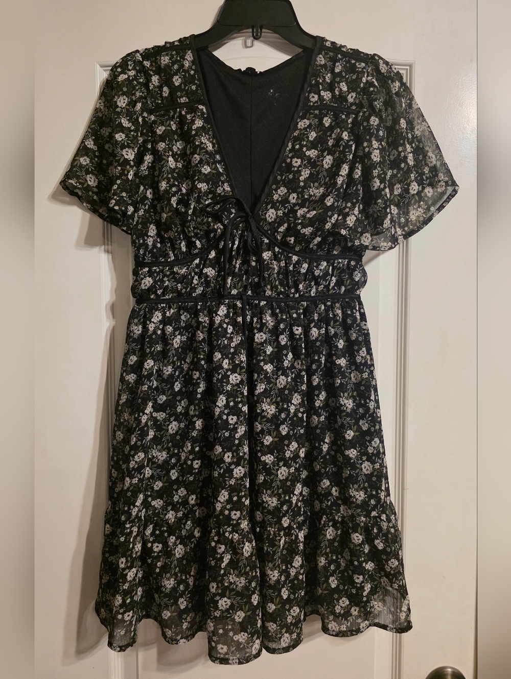 Blu Pepper Black Floral Tie-Front Mini Dress